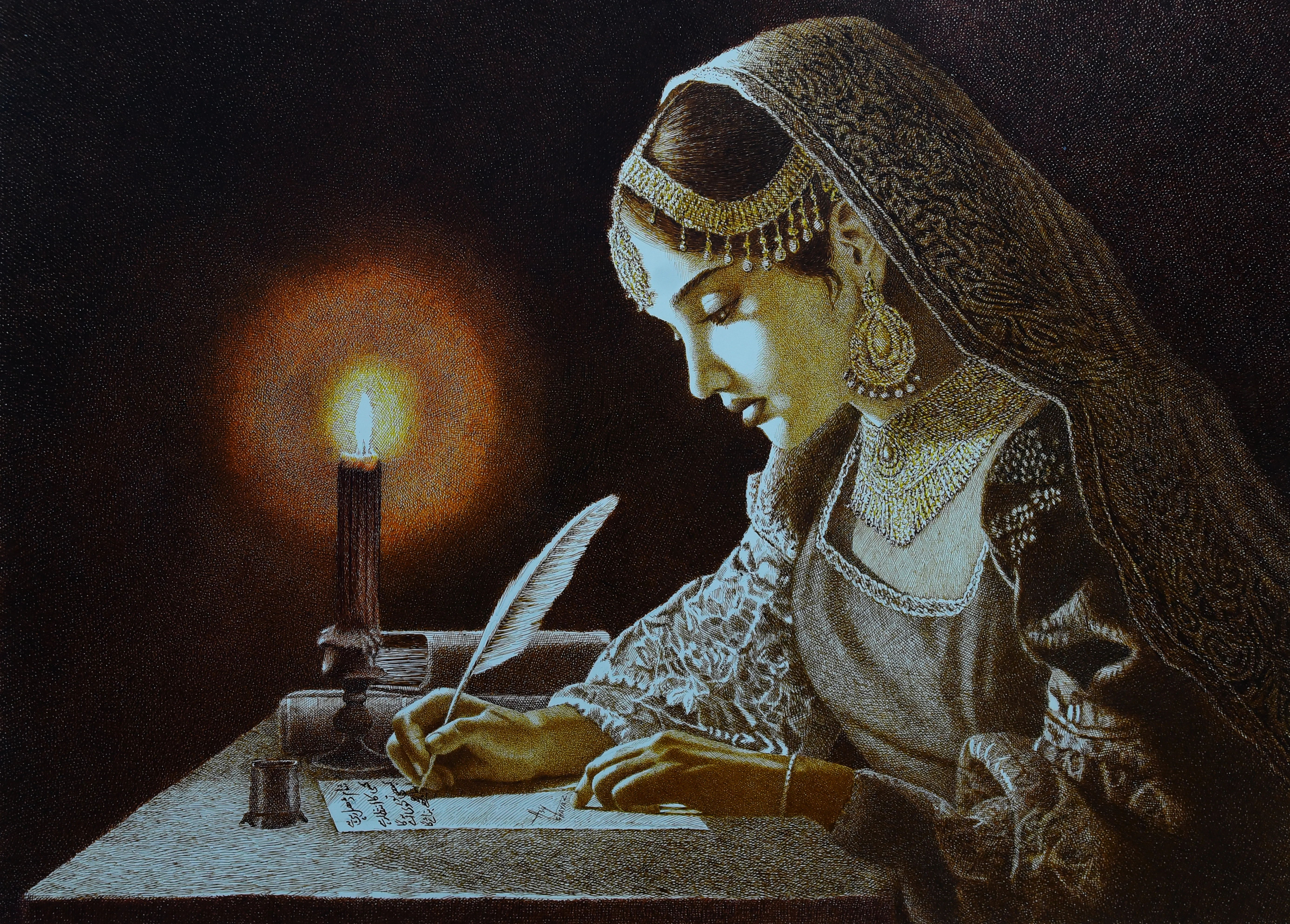 Master piece pen and ink artwork by Asif Ghayaz